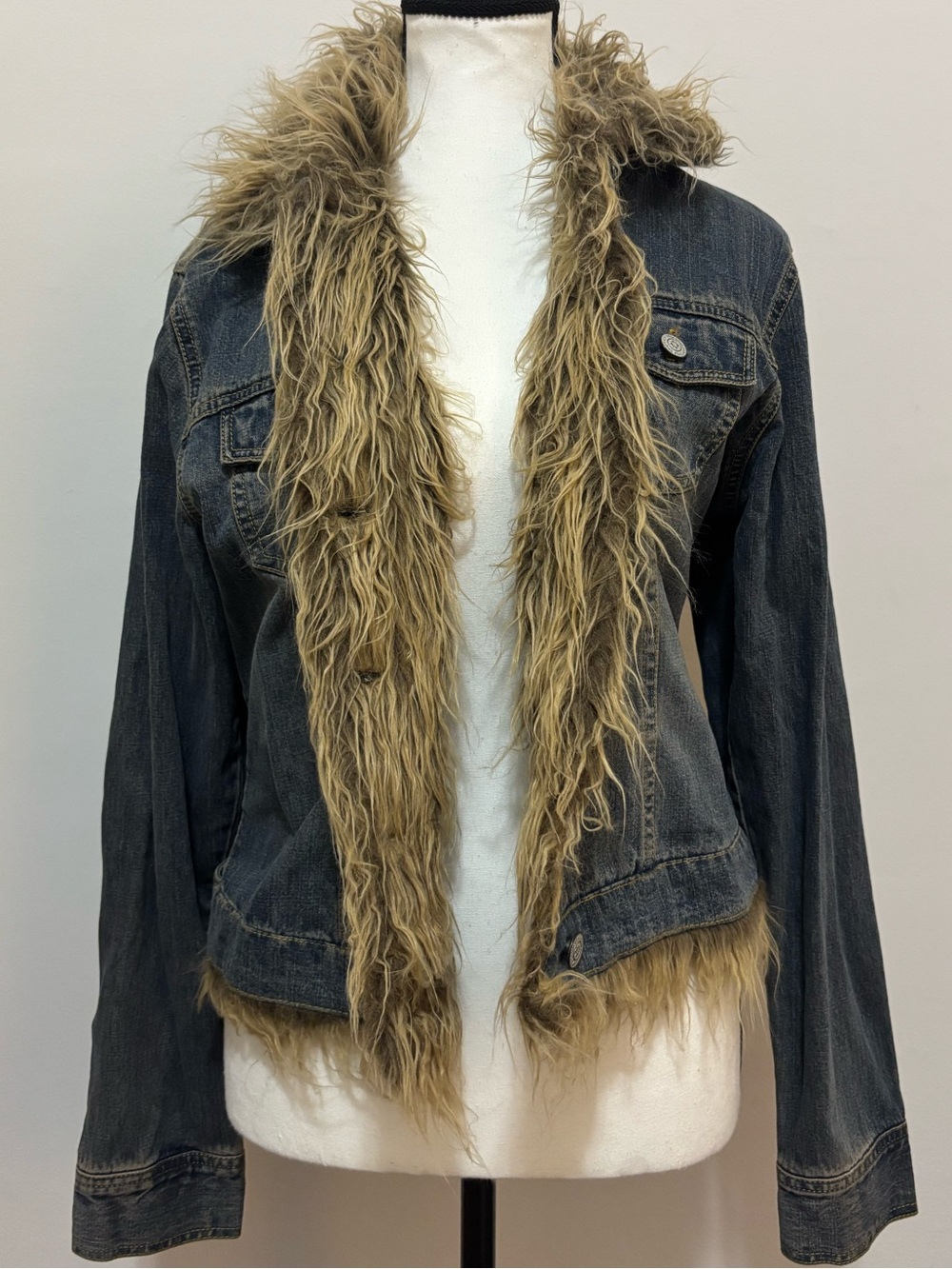 denim vintage faux fur jacket